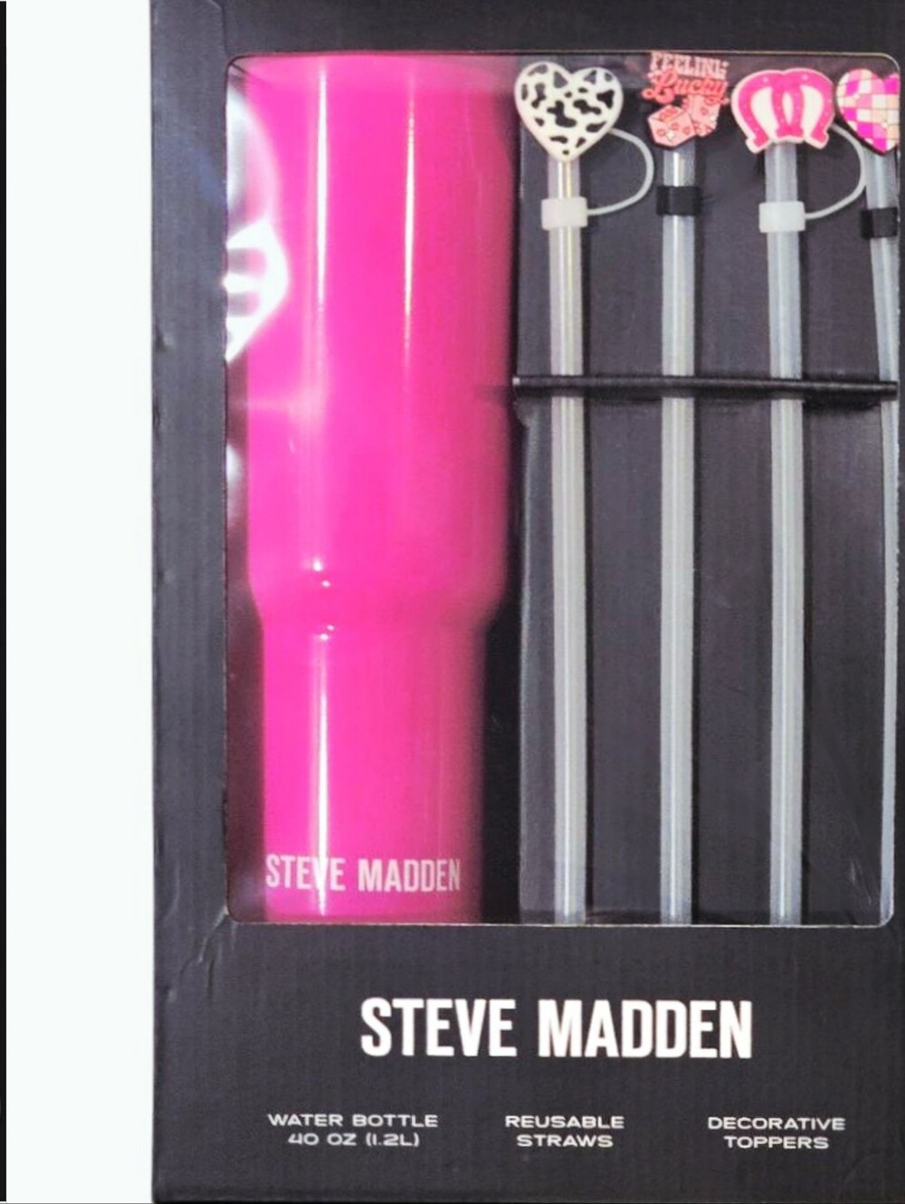 Steve Madden 40oz Tumbler w/ Reusable Straws & Decorative Toppers